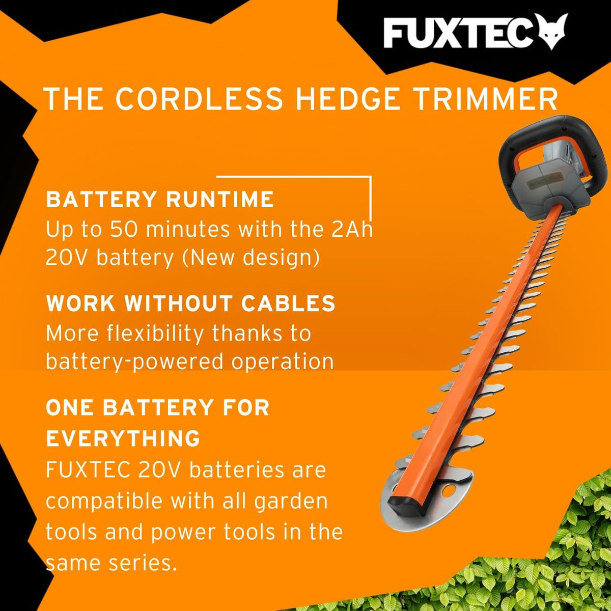 Bild 1 FUXTEC Cordless Hedge Trimmer FX-HT20 SET – 52cm Blade Length