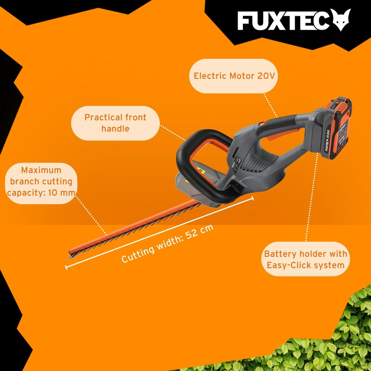 Bild 1 FUXTEC Cordless Hedge Trimmer FX-HT20 SET – 52cm Blade Length