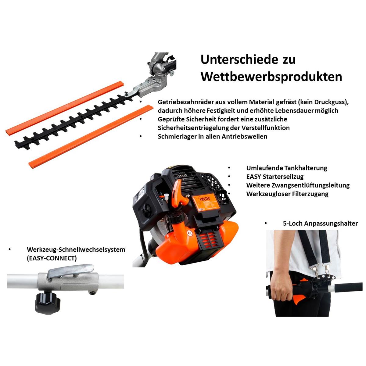 FUXTEC FX-MT152E Multitool – 5in1 Petrol Brush Cutter with Hedge Trimmer & Pole Pruner