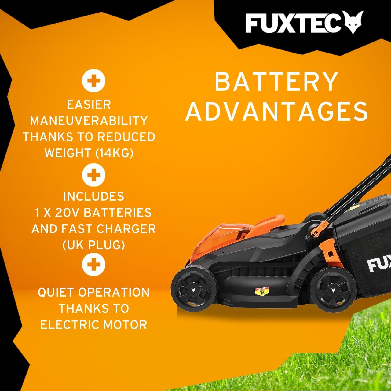 FUXTEC Cordless Lawn Mower FX-LM2030SET-UK – 20V Battery Mower 33cm Cutting Width